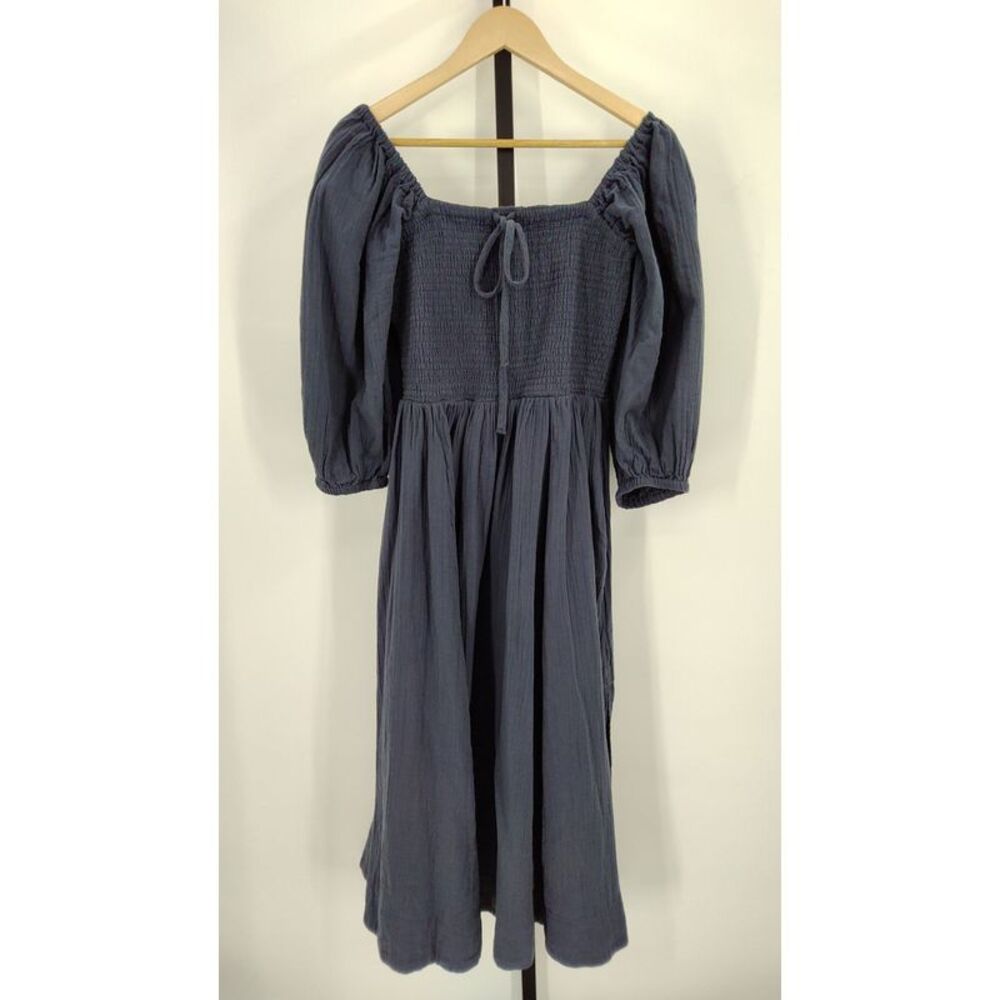 Quince Slate Blue Puff Sleeve Midi Dress